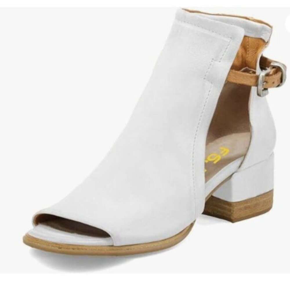 White Open-Toe Ankle Bootie with Back Buckle